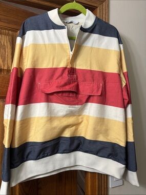Zara Multicolor Striped Rugby Pullover - Navy, Red, Yellow, White